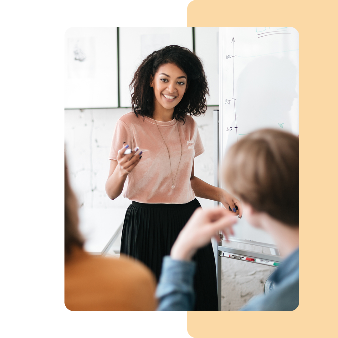 Image of a person running a training session in an office