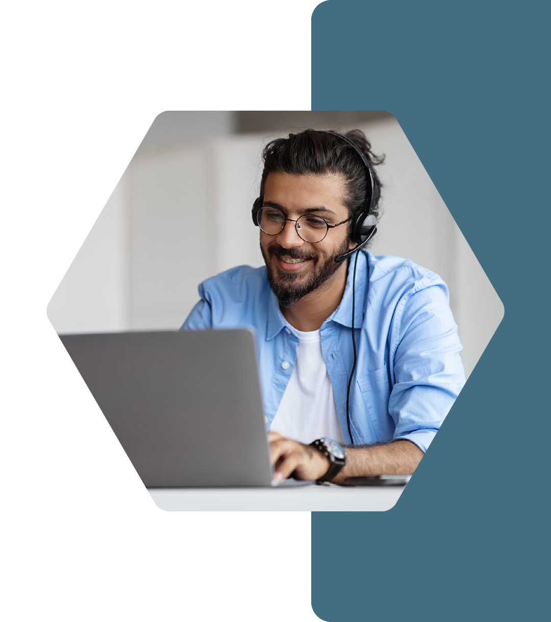 Image of a cyber security professional with a headset on