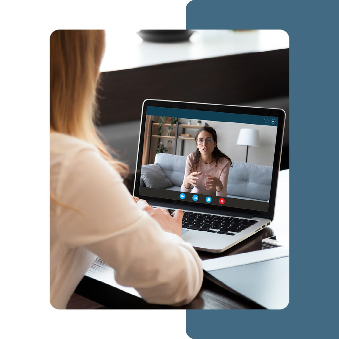 Image of a person talking on a virtual meeting