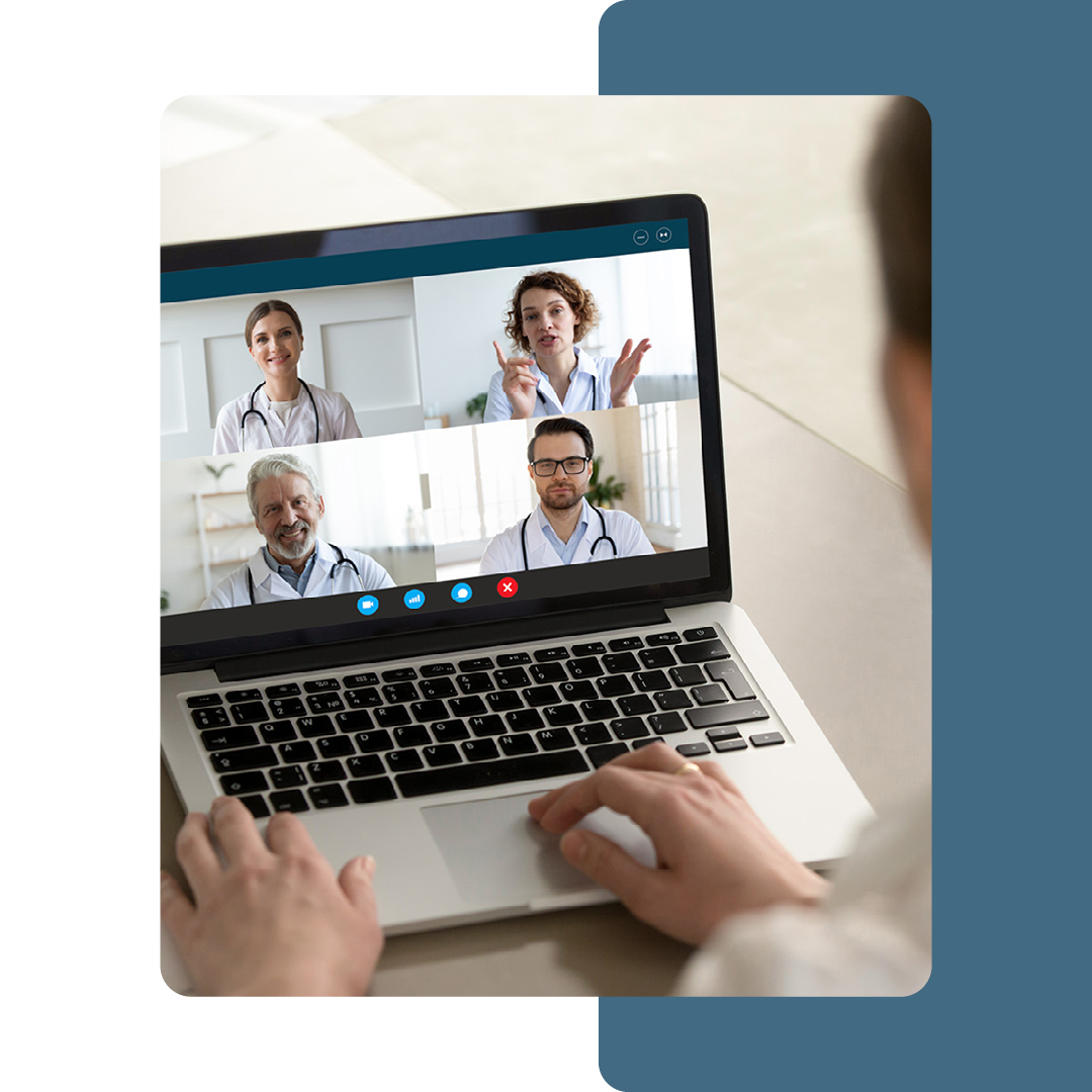 Image of a person talking on a virtual meeting