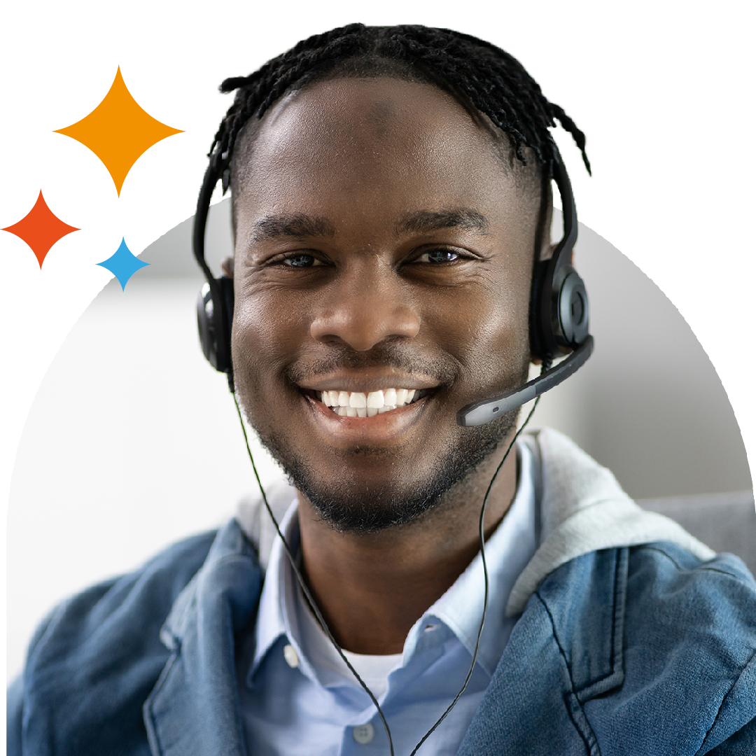 Image of a smiling IT support professional talking on a headset