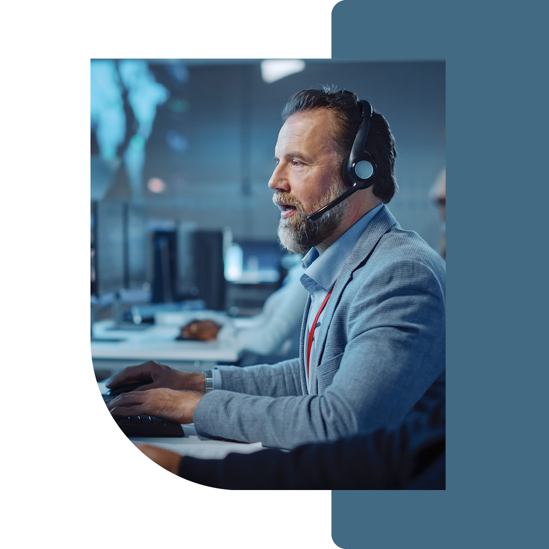 Image of a security specialist talking on a headset