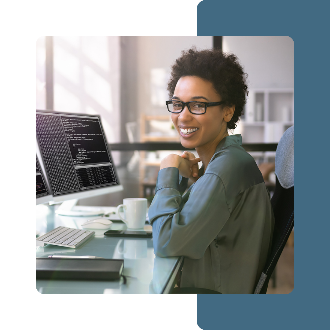 Image of a business professional sat working at a computer