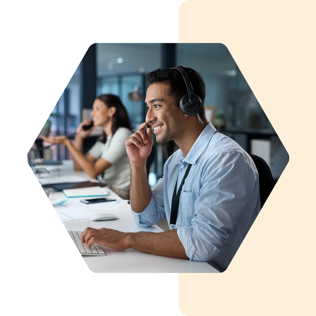 Image of a person talking on a headset