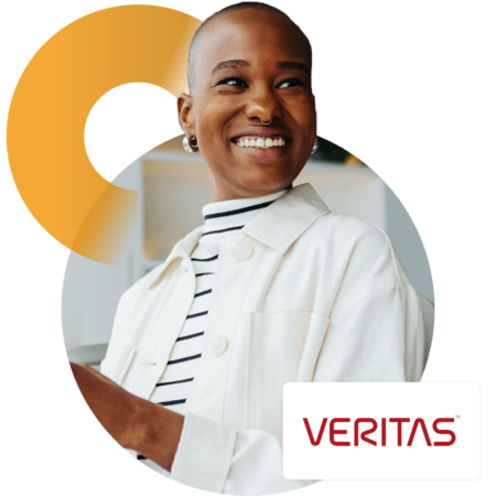 Image of a smiling business professional with the Veritas logo