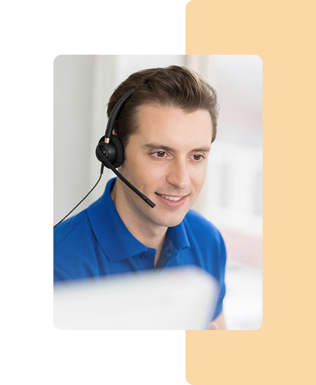 Image of a person talking on a headset