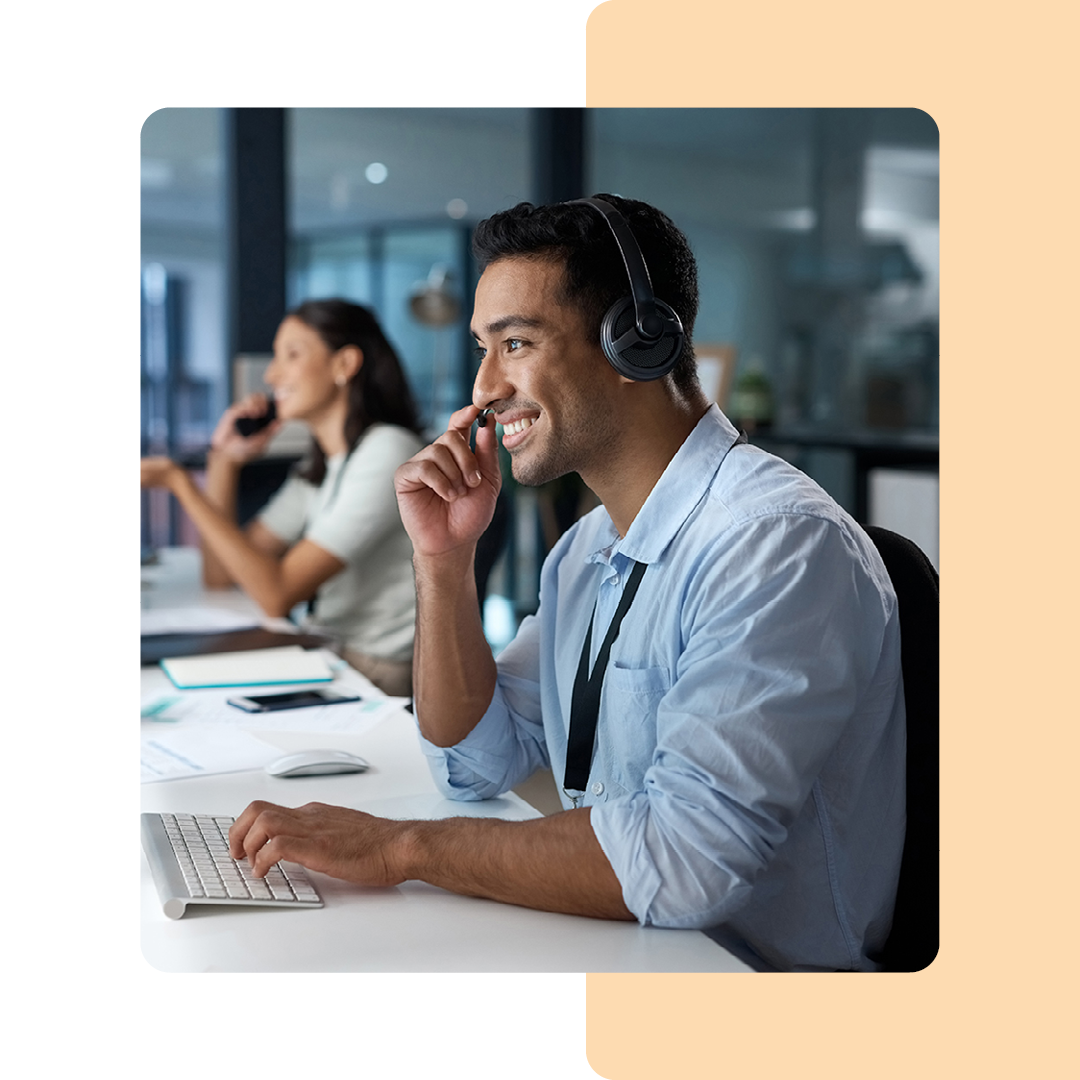 Image of an IT support professional talking on a headset