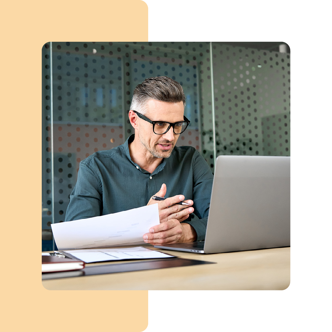 Image of a business professional talking on a virtual meeting