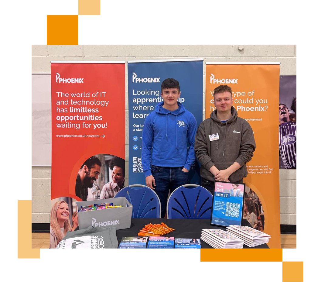 Image of two Phoenix Software employees at a college open day